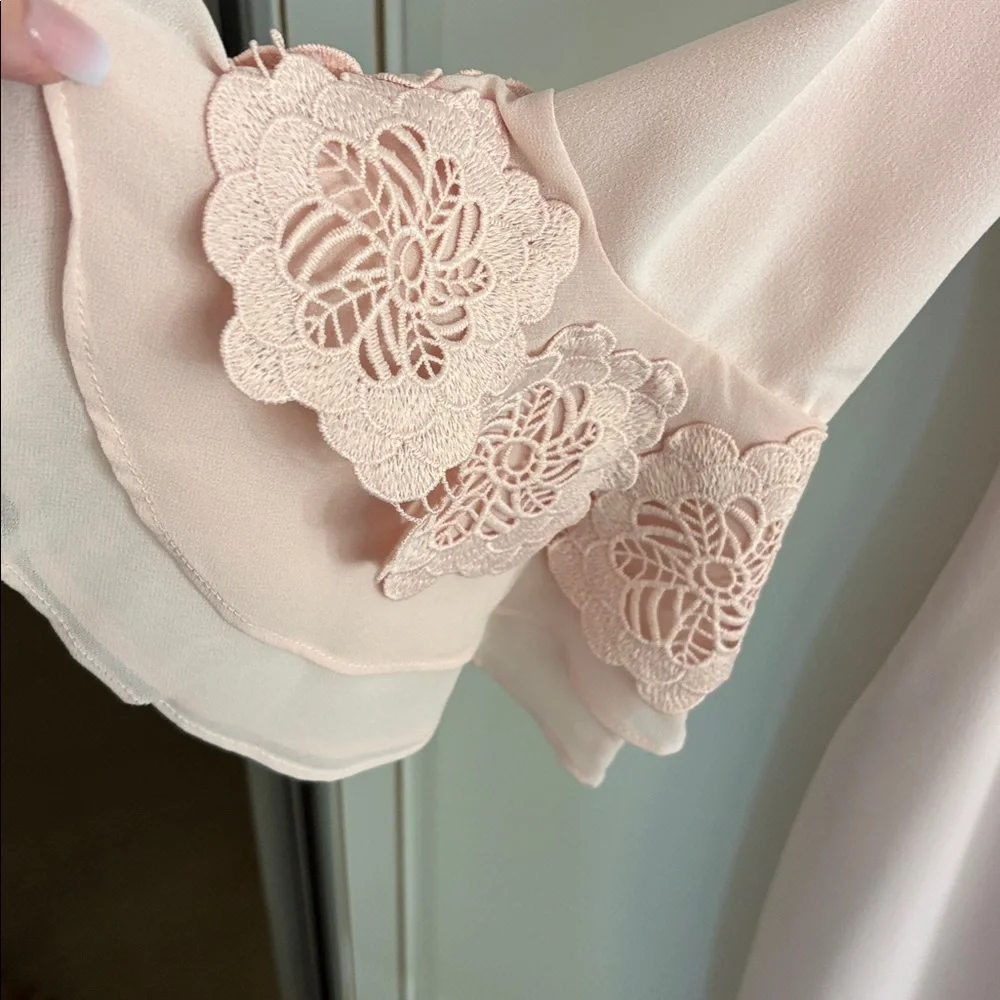 Calvin Klein Blush Pink Lace-Sleeve Midi Dress - Picture 3 of 5